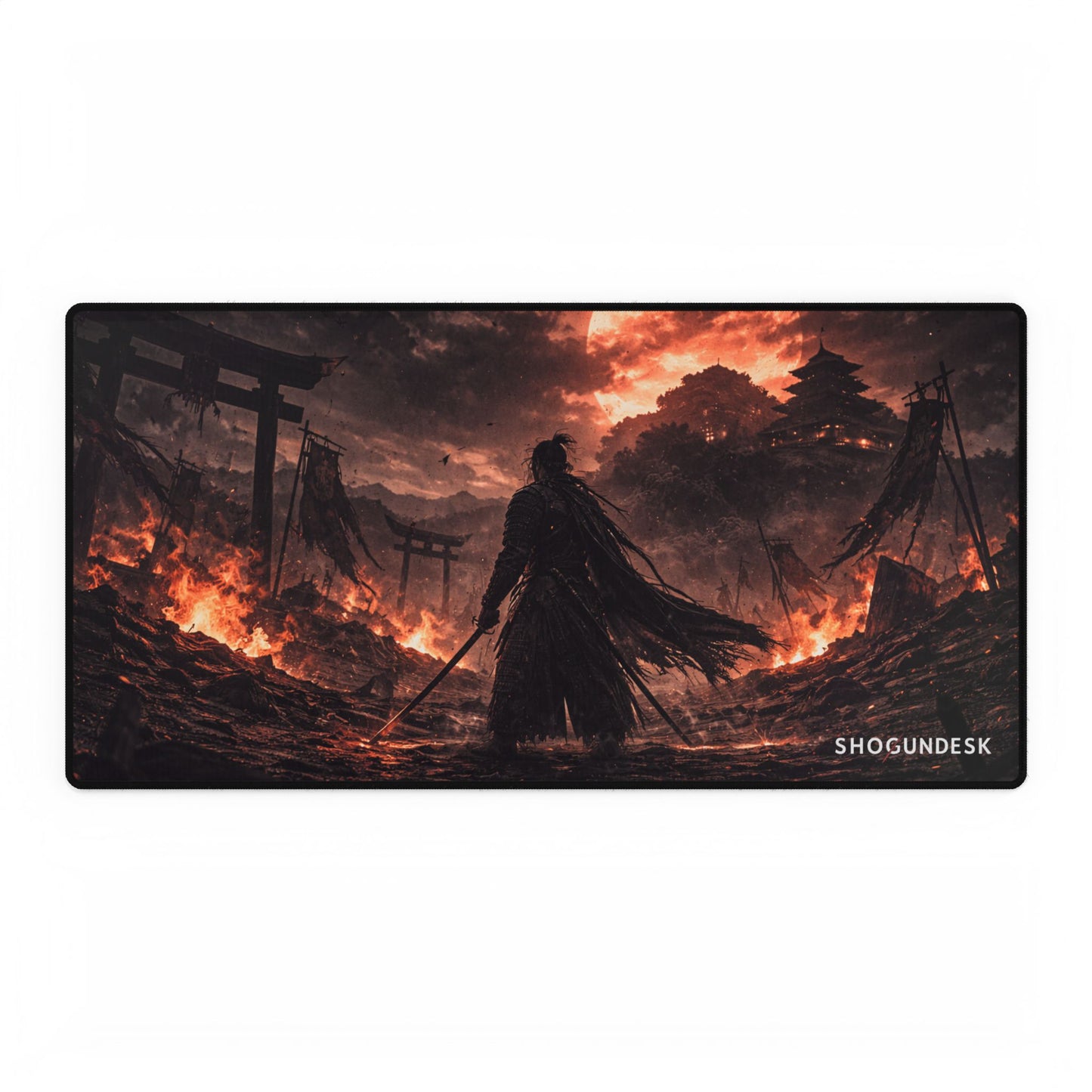 Temple of Ash Desk Mat — Shadows of Edo Collection Gaming / Office Desk Pad