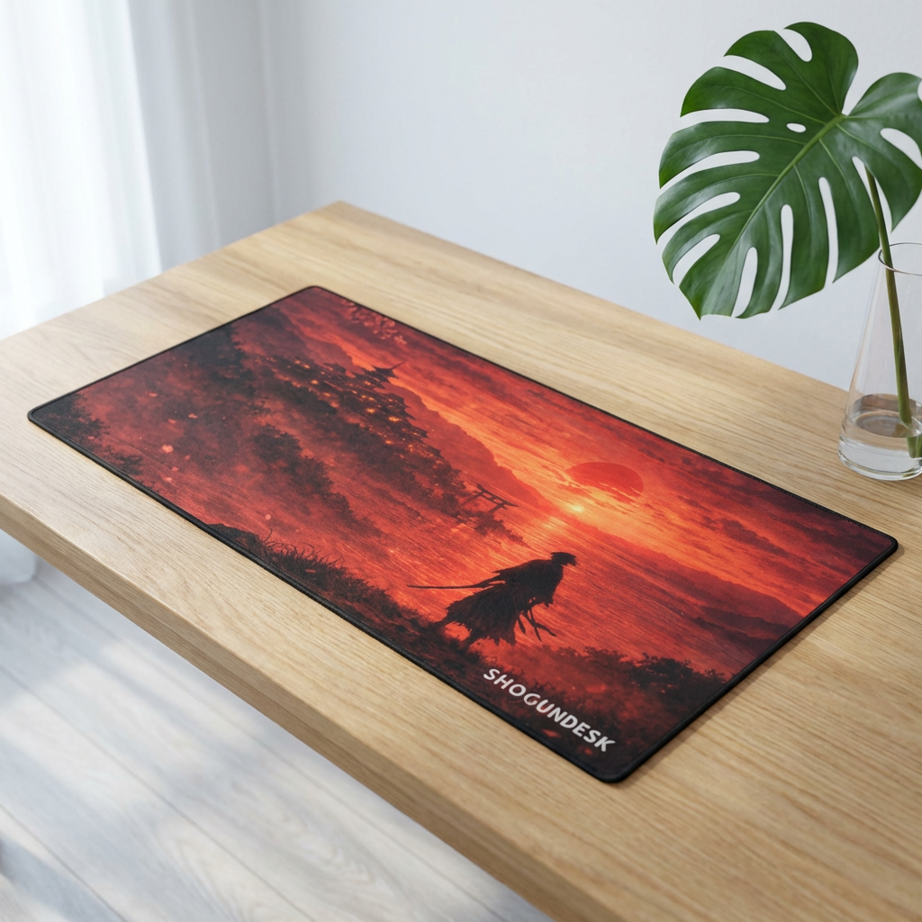 Crimson Horizon Desk Mat — Shadows of Edo Collection Gaming / Office Desk Pad