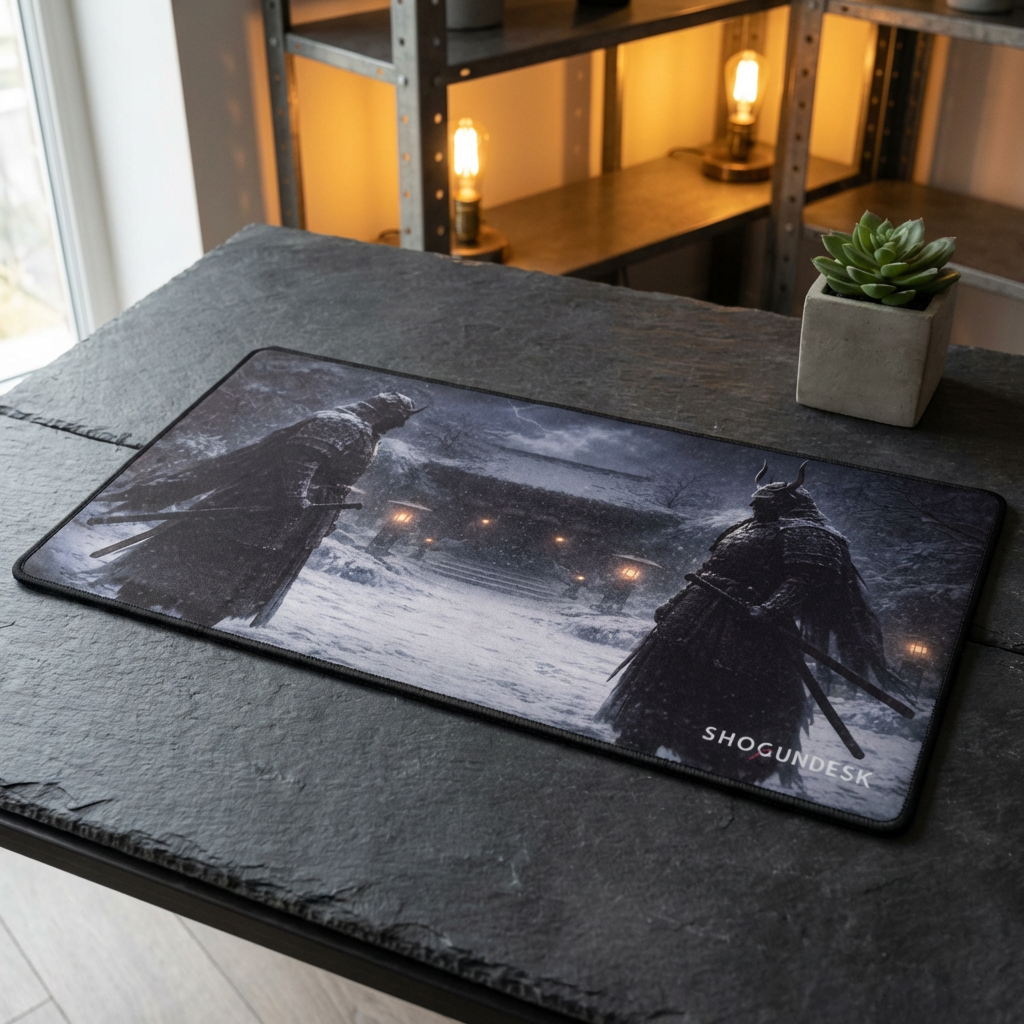 Blades Beneath Snow Desk Mat — Shadows of Edo Collection Gaming / Office Desk Pad